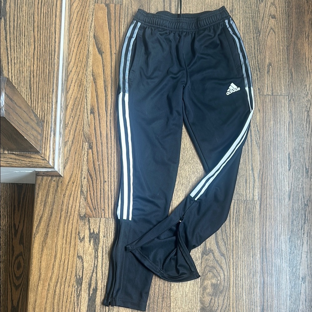 Adidas Black and White Joggers with Signature Stripes
